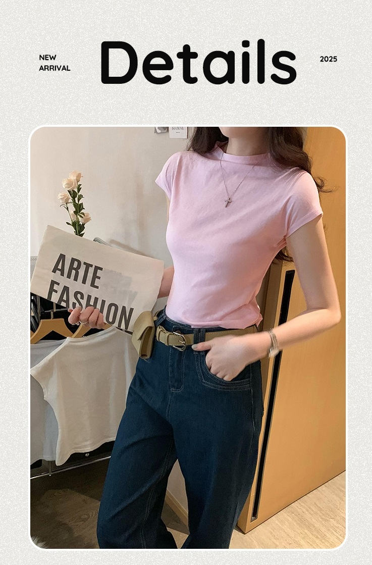 リネン混モックネックフレンチスリーブTシャツ | 詳細画像2