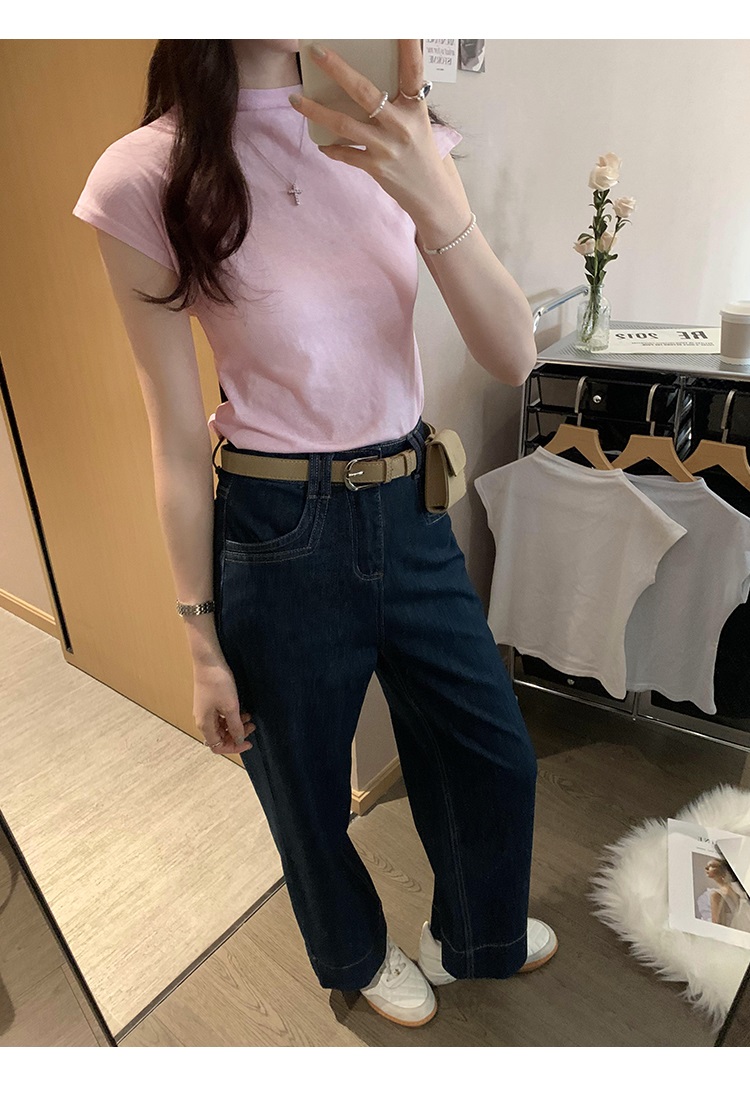 リネン混モックネックフレンチスリーブTシャツ | 詳細画像6