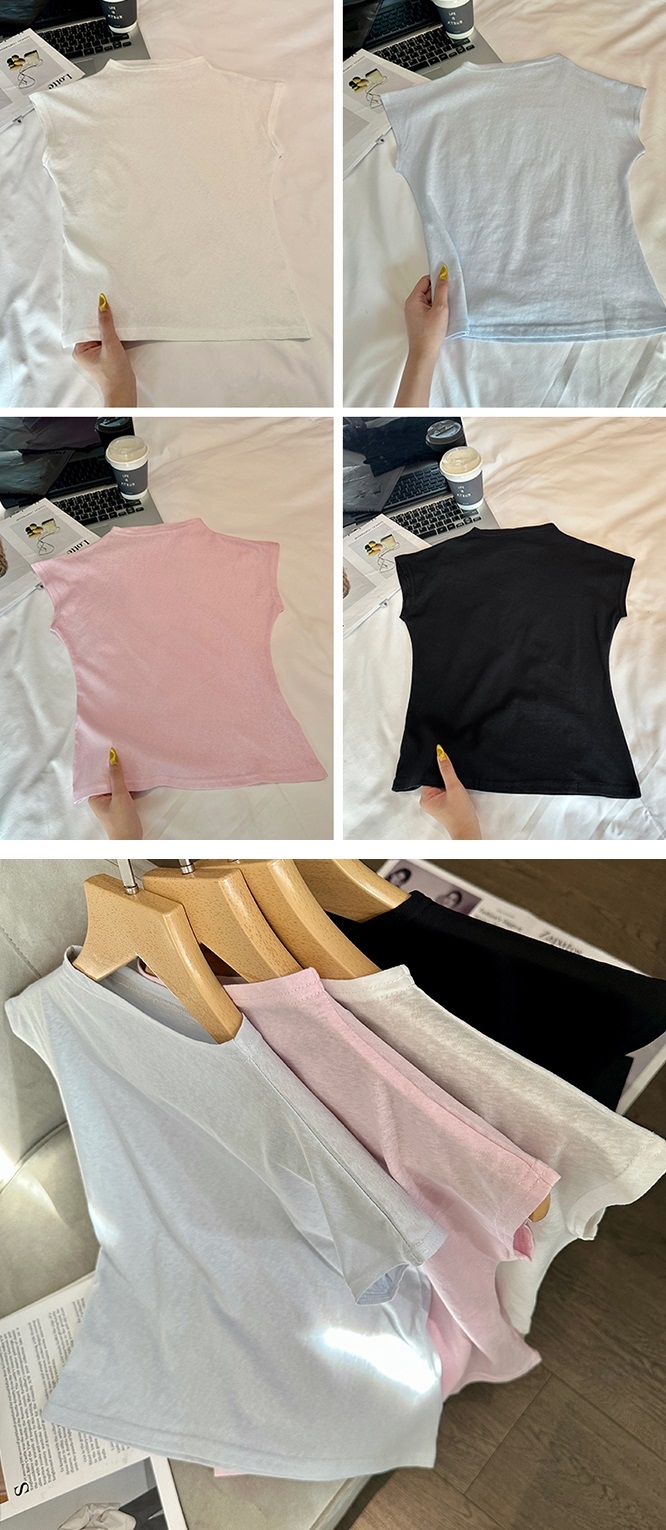 リネン混モックネックフレンチスリーブTシャツ | 詳細画像7