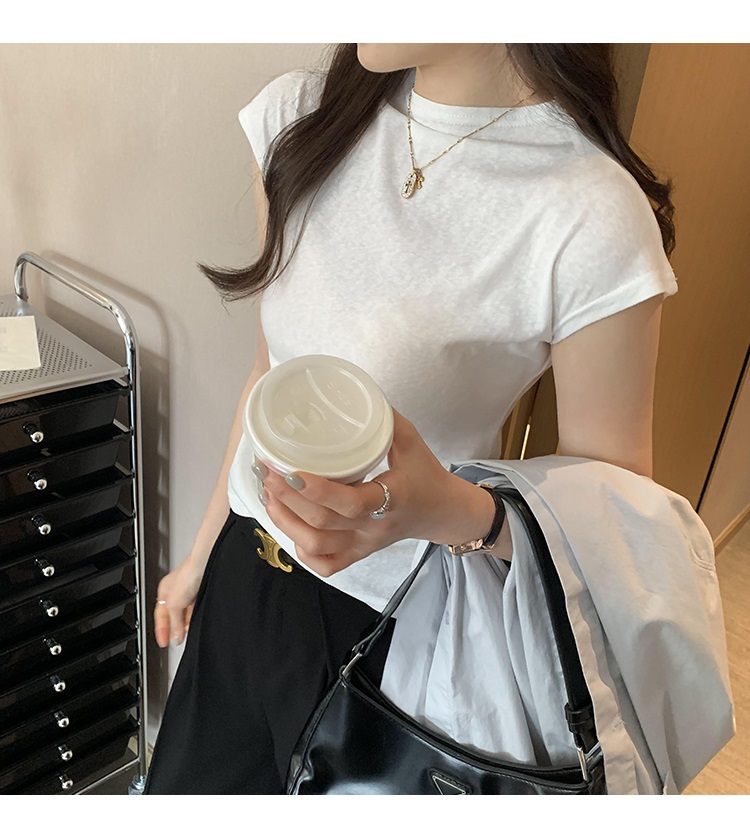 リネン混モックネックフレンチスリーブTシャツ | 詳細画像8