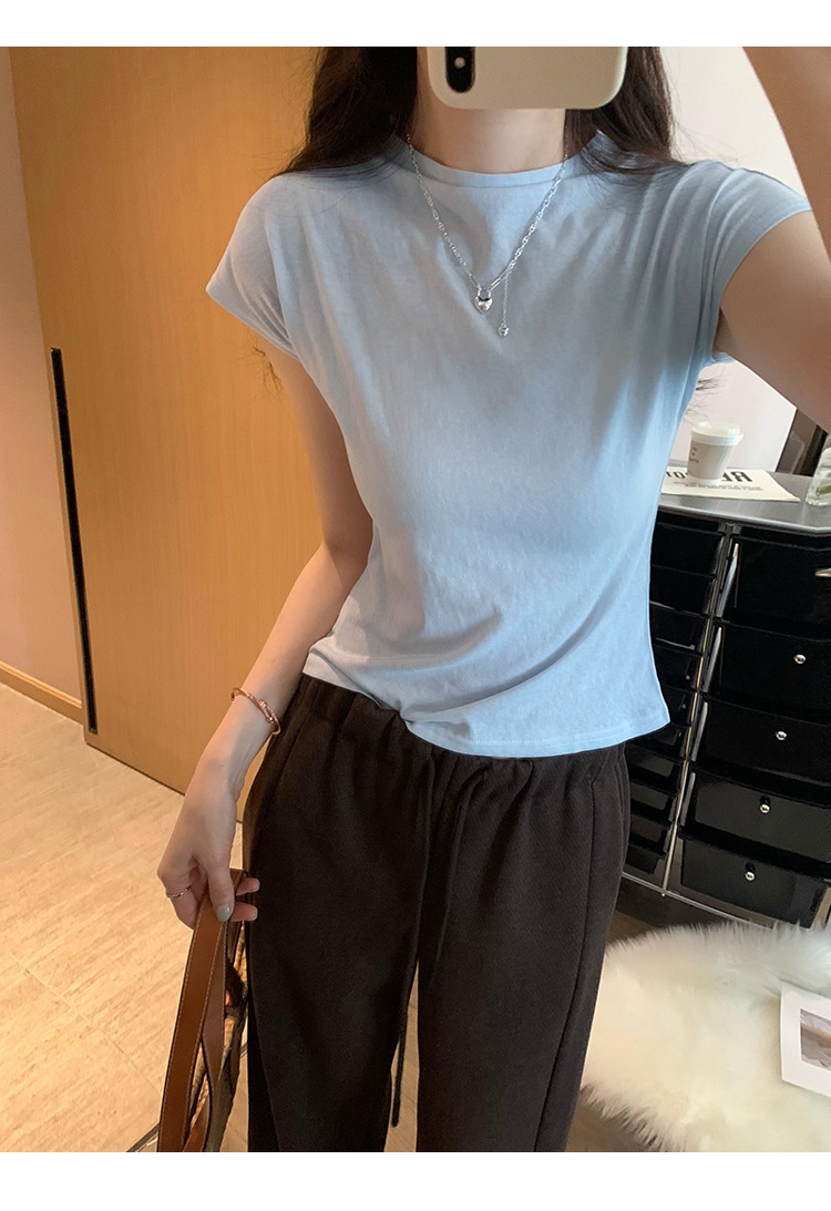 リネン混モックネックフレンチスリーブTシャツ | 詳細画像14