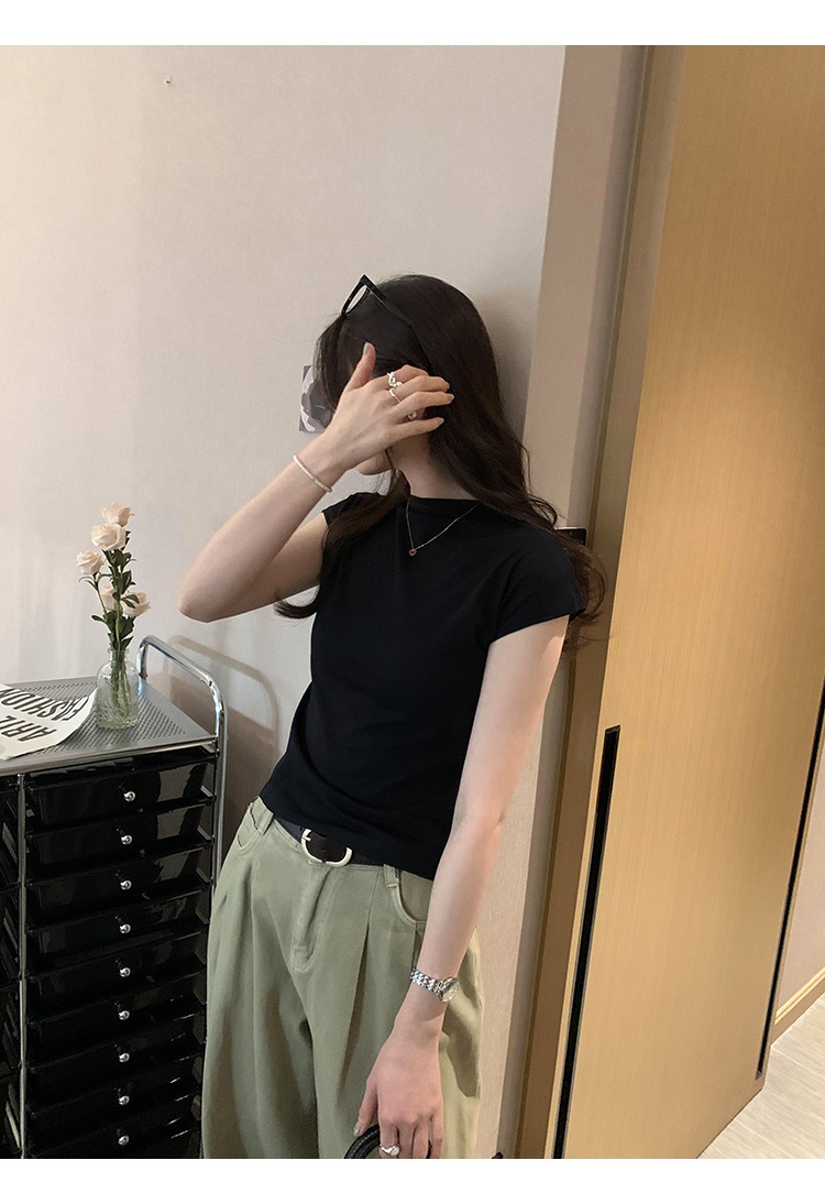 リネン混モックネックフレンチスリーブTシャツ | 詳細画像16