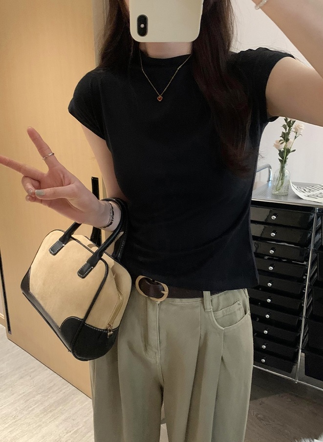 リネン混モックネックフレンチスリーブTシャツ | 詳細画像17