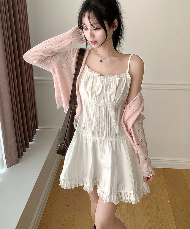 パンツ裏地リボンスクエアレースキャミワンピース | レディース