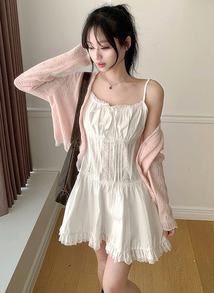 パンツ裏地リボンスクエアレースキャミワンピース | レディース