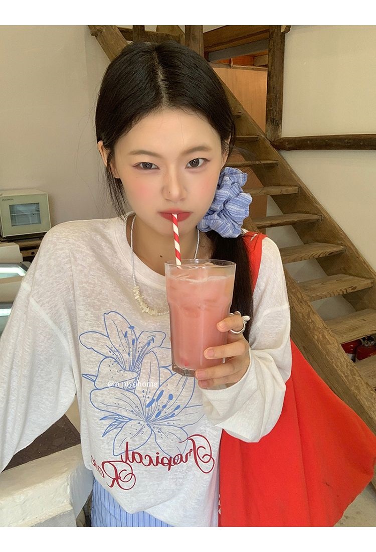 フラワープリントロゴルーズTシャツ | 詳細画像4