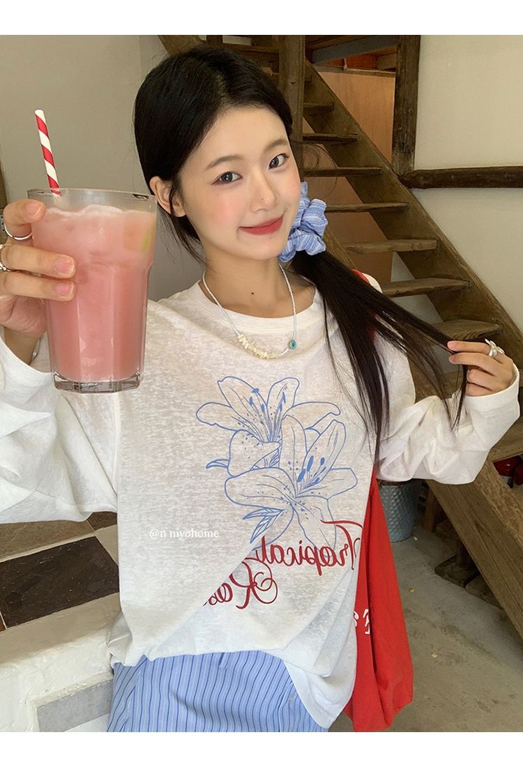 フラワープリントロゴルーズTシャツ | 詳細画像6