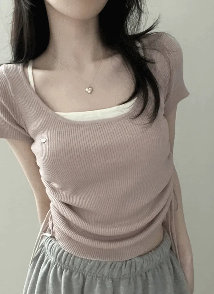 チャームドロストキャミレイヤード半袖Tシャツ | NEEDON | 詳細画像1