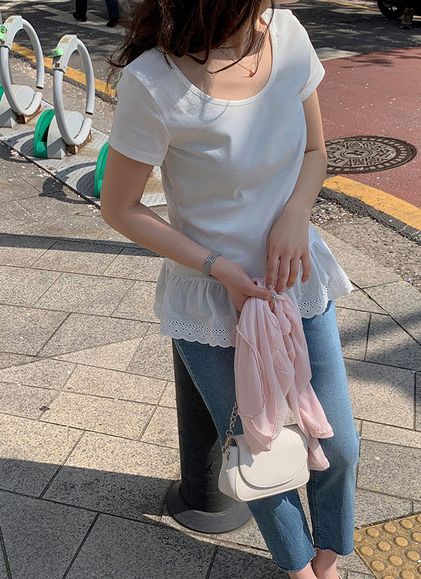 アイレットレースレイヤード半袖Tシャツ | レディースファッション通販