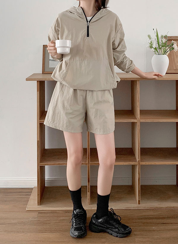 ハーフジップアノラックパーカー&ショートパンツSET | レディース