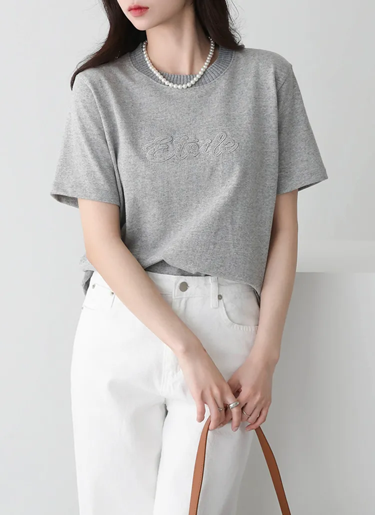 Etoile刺繍リブラウンドネック半袖Tシャツ | pippin | 詳細画像1