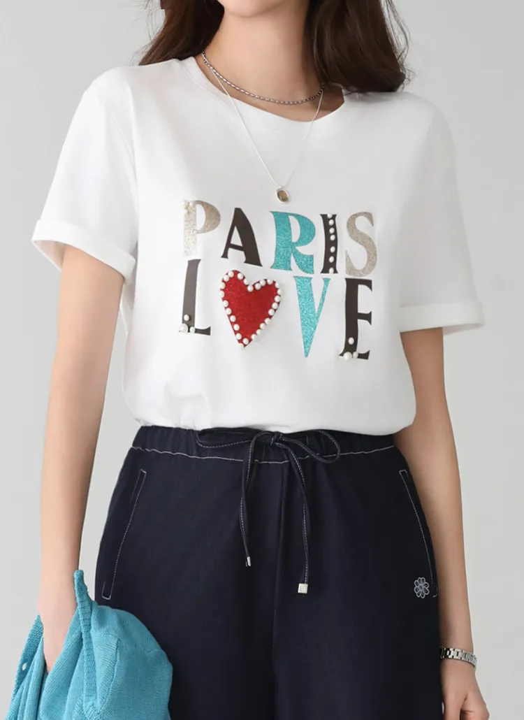 PARISグリッターレタリング半袖Tシャツ | pippin | 詳細画像1