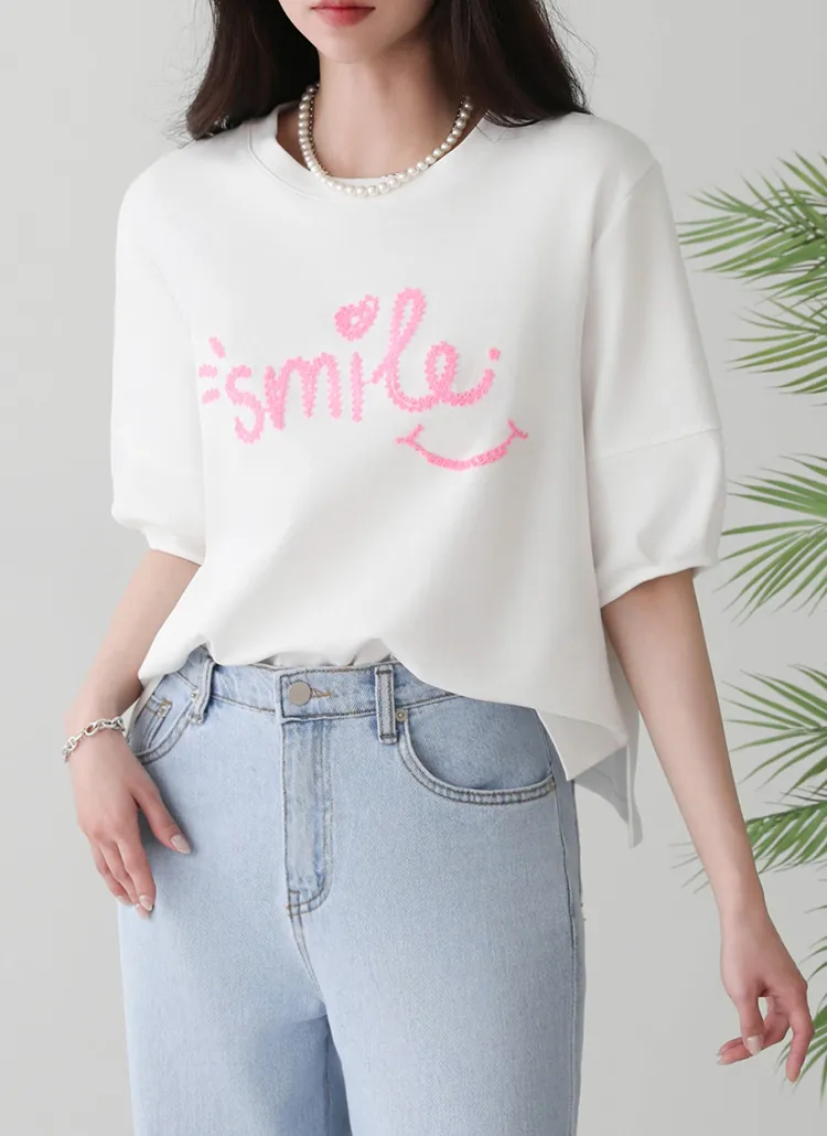 smile刺繍パフ半袖Tシャツ | pippin | 詳細画像1