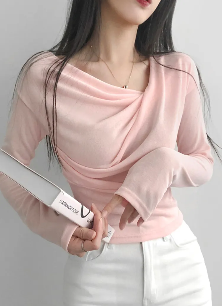 アシメドレープネックスリムTシャツ | lilisense | 詳細画像1