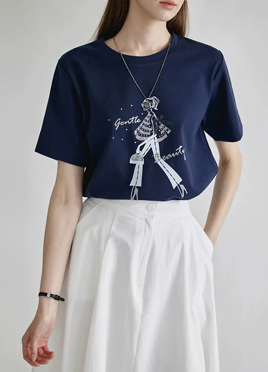 ウーマンプリントネイビー半袖Tシャツ | styleonme | 詳細画像1