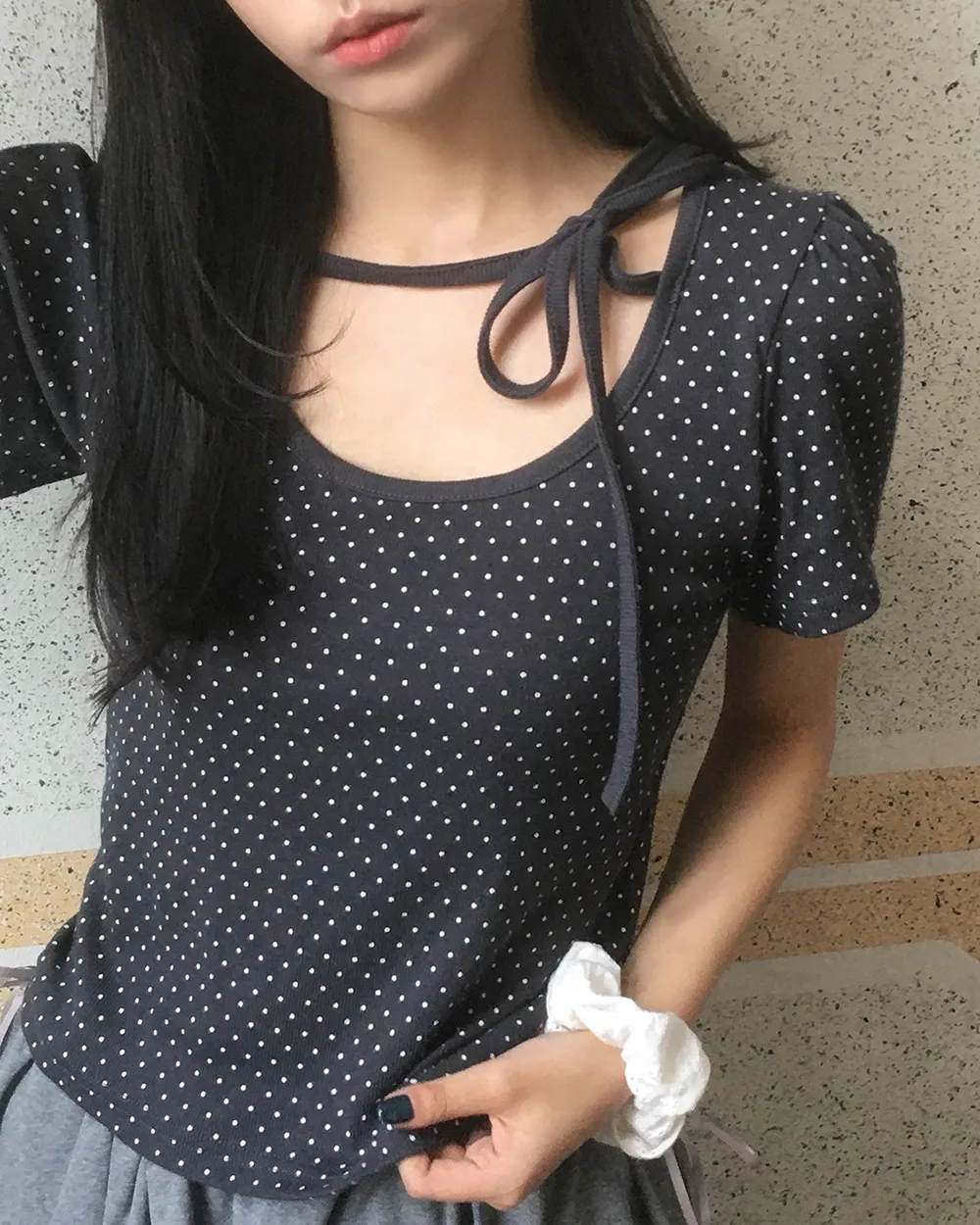 ストラップネックドット半袖Tシャツ | WONDERWONDER | 詳細画像1