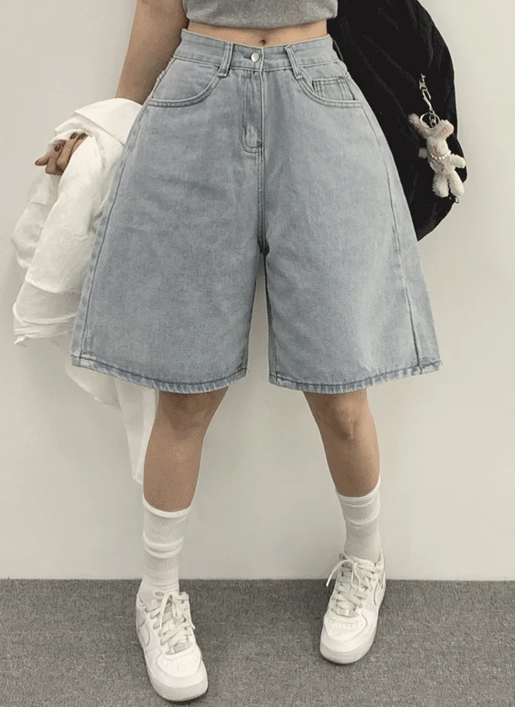 ライトブルーバミューダデニムパンツ | withhuilin | 詳細画像1