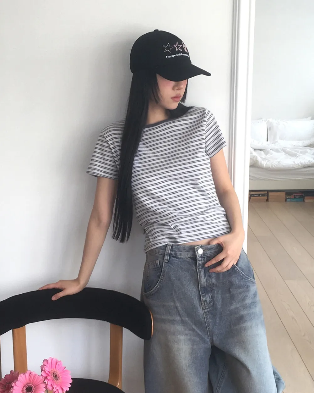 配色ネックボーダー半袖Tシャツ | WONDERWONDER | 詳細画像1