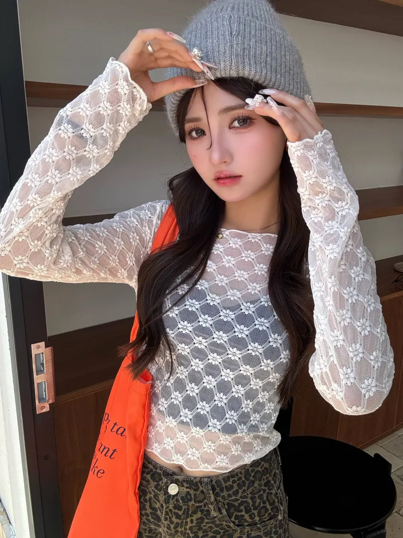 花柄ダイヤレースクロップドTシャツ | 詳細画像1