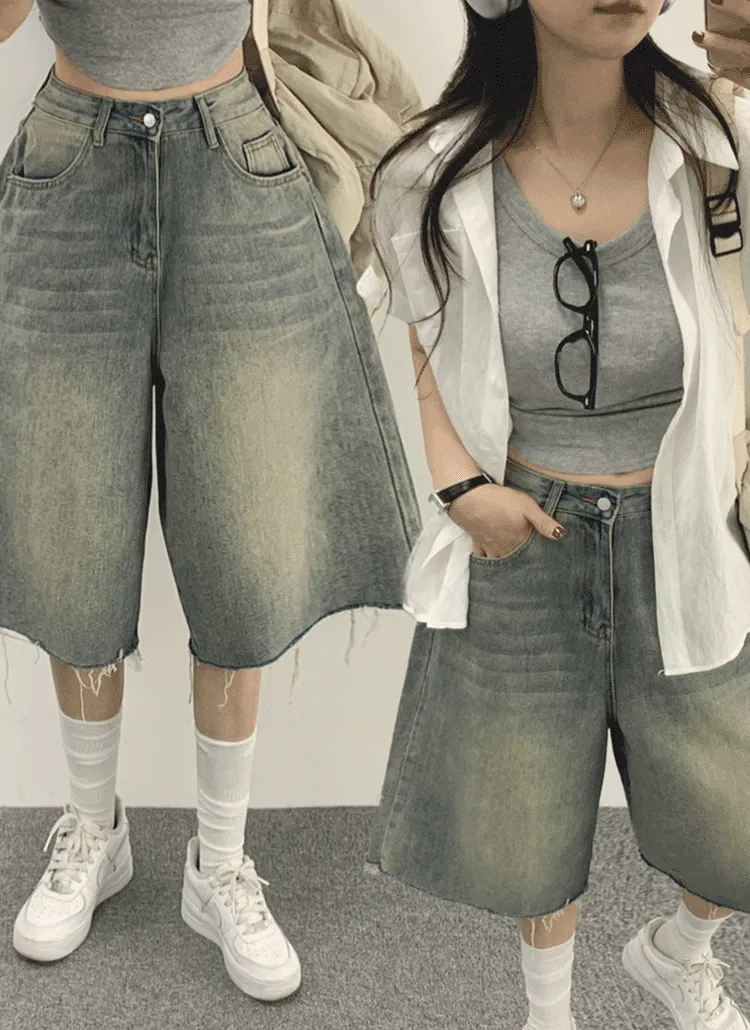 カットオフワイドバミューダデニムパンツ | withhuilin | 詳細画像1