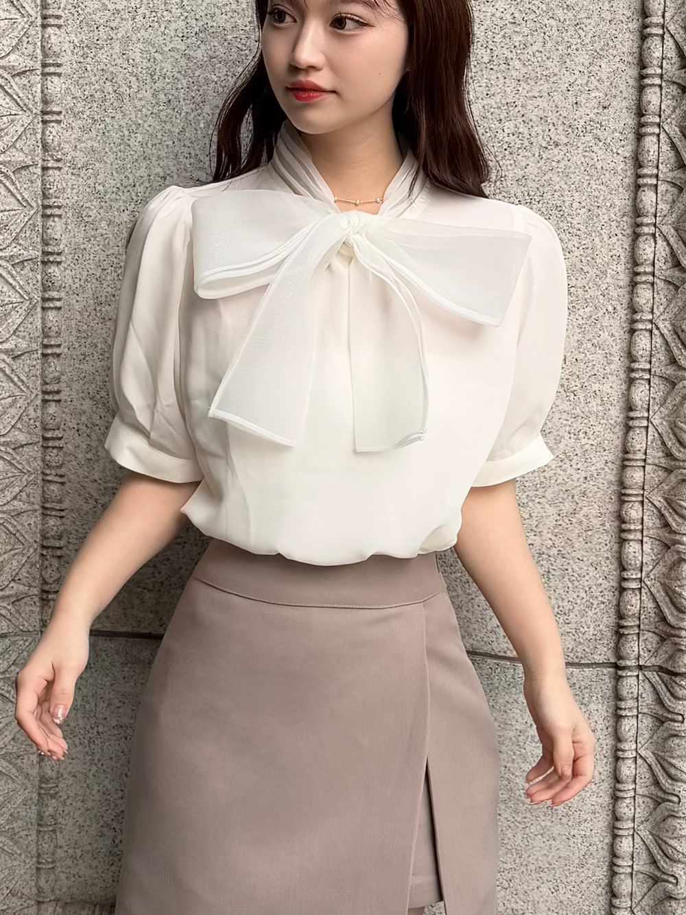 アドーア ADORE ボウタイリボン パフスリーブ 半袖 ブラウス 水色 38 シアーリボンパフ半袖ブラウス | レディースファッション通販 - DHOLIC