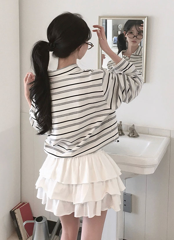 beidelli made]ドローコードポロカラーボーダーTシャツ | レディース