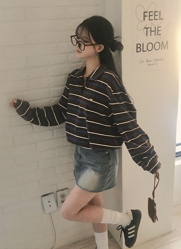 beidelli made]ドローコードポロカラーボーダーTシャツ | レディース