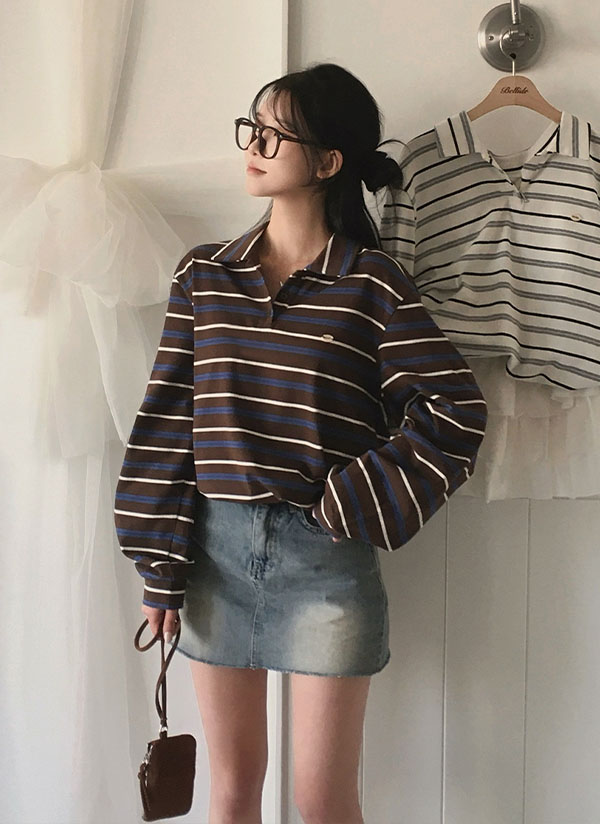 beidelli made]ドローコードポロカラーボーダーTシャツ | レディース