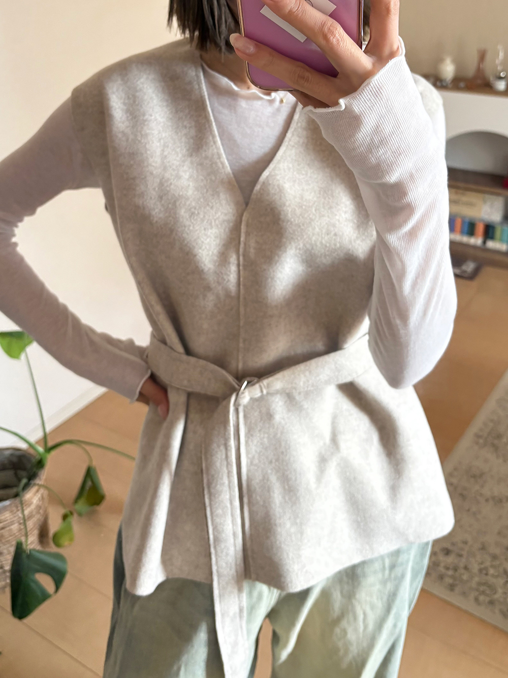 ベルト付ウール混Vネックベスト | 詳細画像6