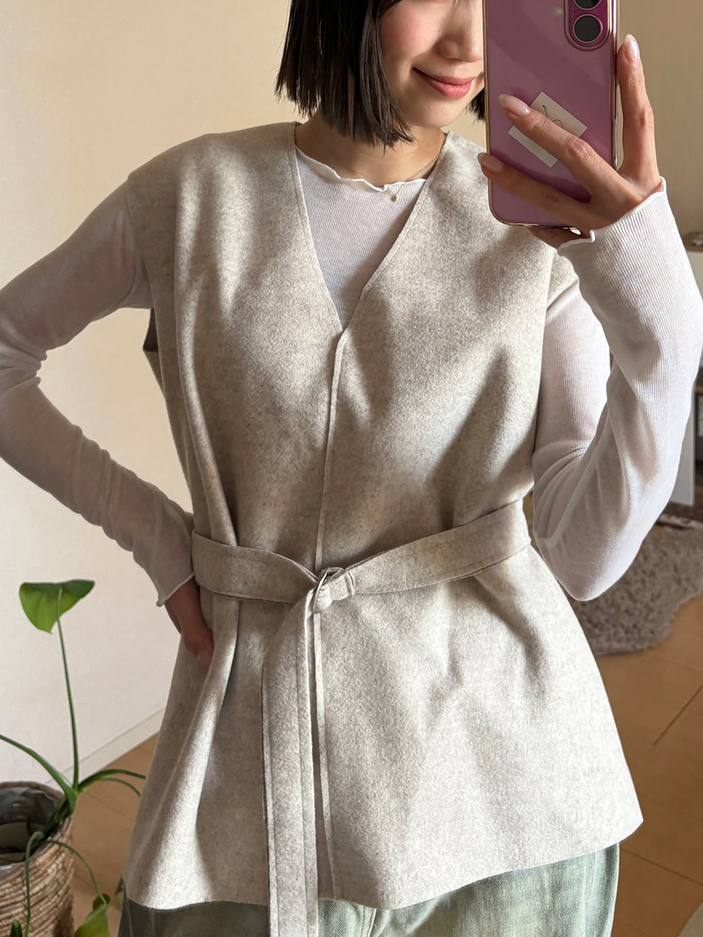 ベルト付ウール混Vネックベスト | 詳細画像10