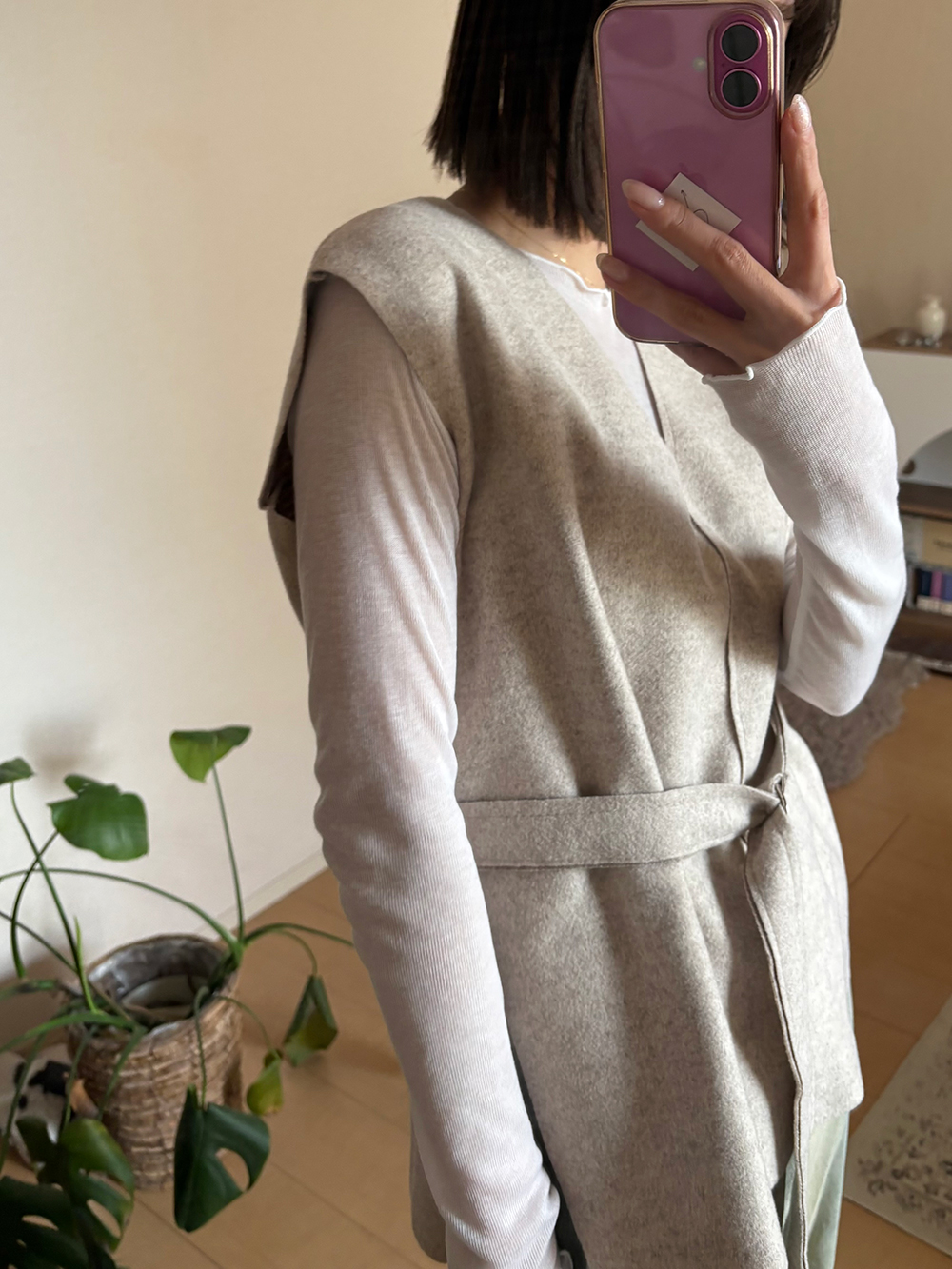 ベルト付ウール混Vネックベスト | 詳細画像13