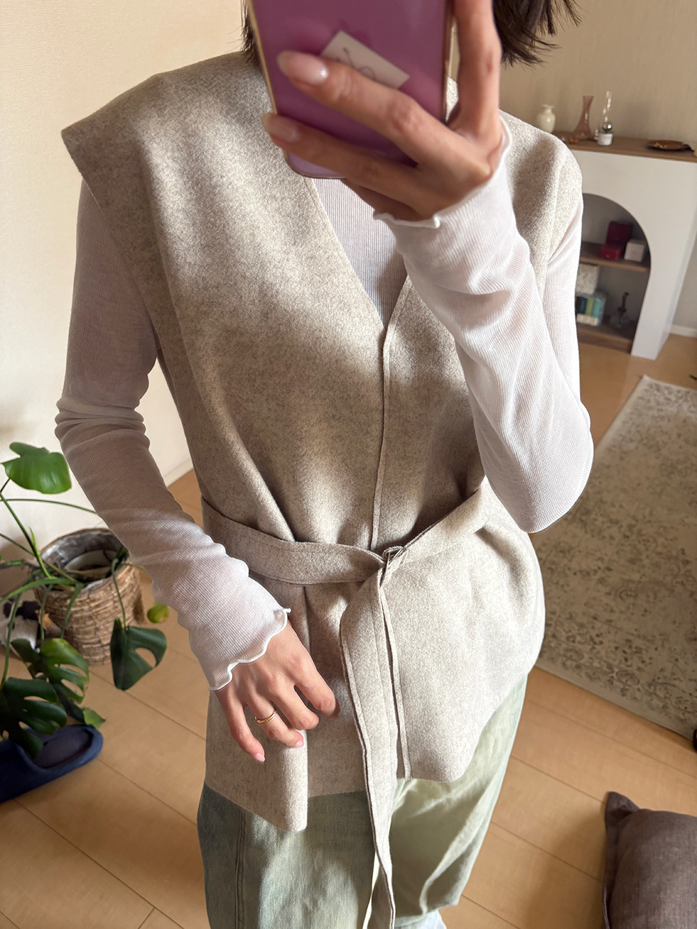 ベルト付ウール混Vネックベスト | 詳細画像17