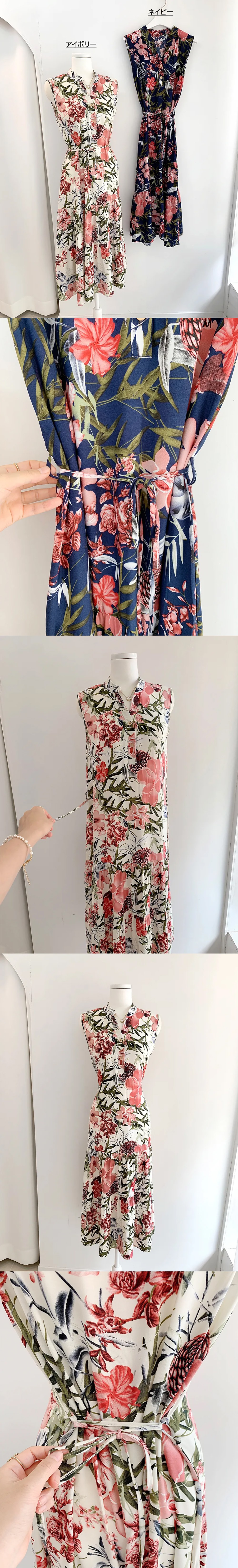 美品　ダーマコレクション　花柄　ワンピース　バンドカラー　ゆったり KOEISTORE ワンピース レディース 春 夏 春夏 黒 花柄ワンピース