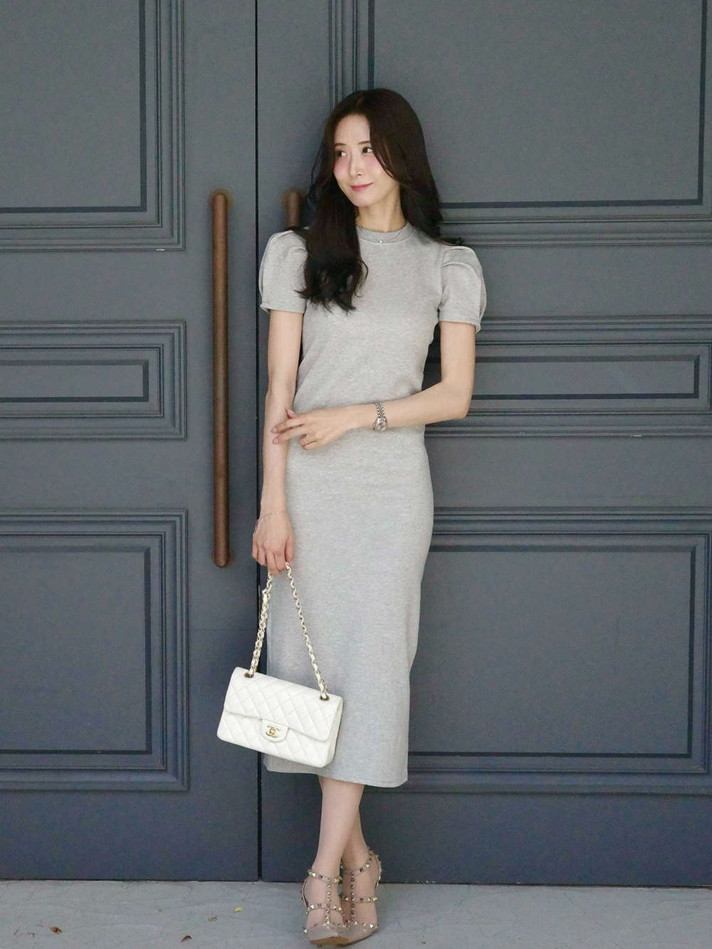 パフ半袖スリムロングワンピース | 詳細画像2