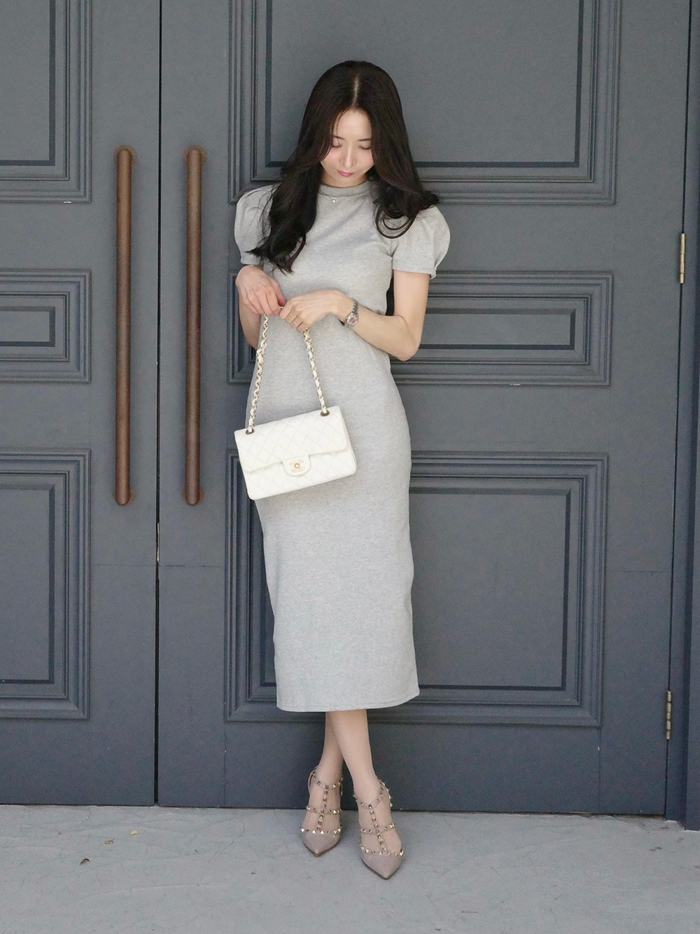 パフ半袖スリムロングワンピース | 詳細画像6