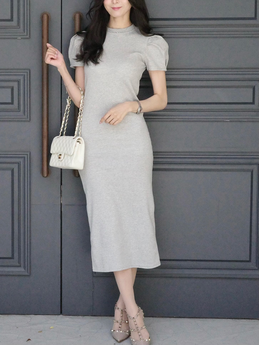 パフ半袖スリムロングワンピース | 詳細画像9