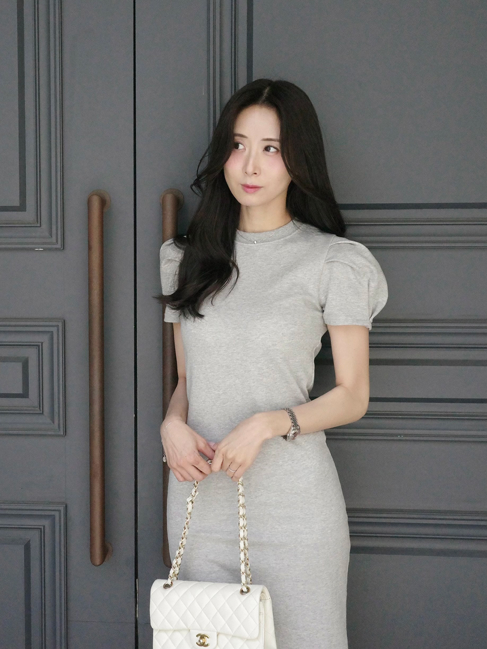 パフ半袖スリムロングワンピース | 詳細画像10