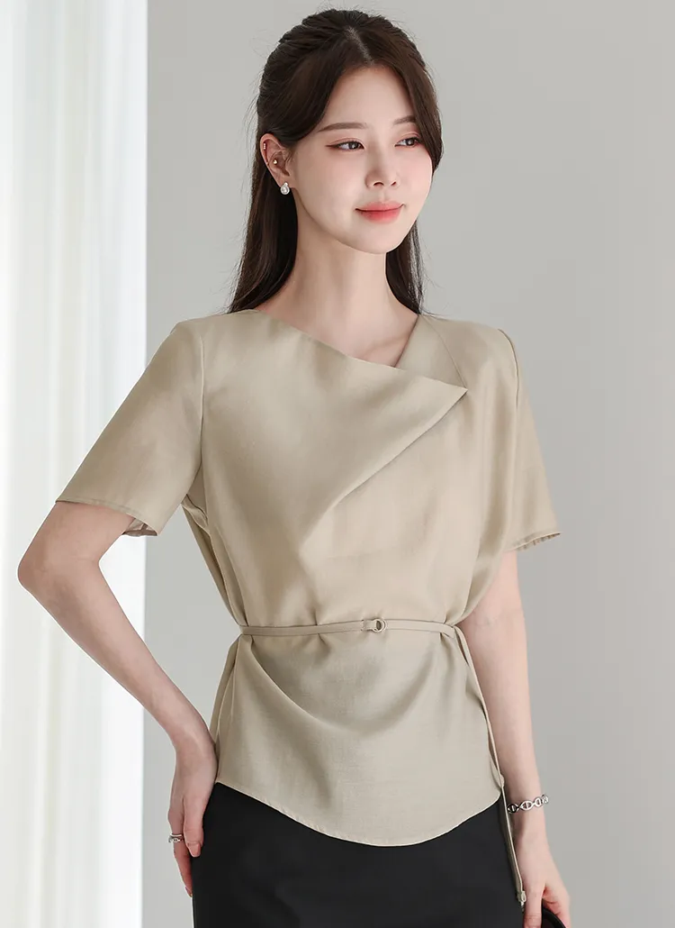ベルト付半袖ドレープTシャツ | Auberie | 詳細画像1