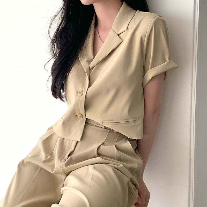 半袖クロップドジャケット&ツータックスラックスSET | 詳細画像7