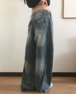 Y2Kダメージカラーワイドデニムパンツ | レディースファッション Y2Kダメージカラーワイドデニムパンツ | レディースファッション