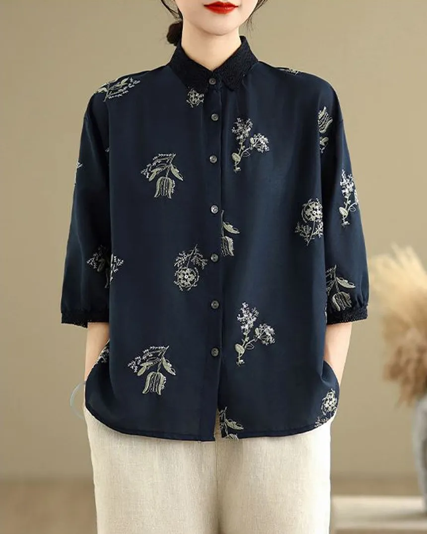 花柄刺繍レースカラー7分袖ブラウス | KEECHEL | 詳細画像1