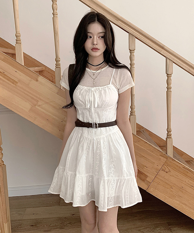 刺繍レースフレアキャミワンピース | レディースファッション