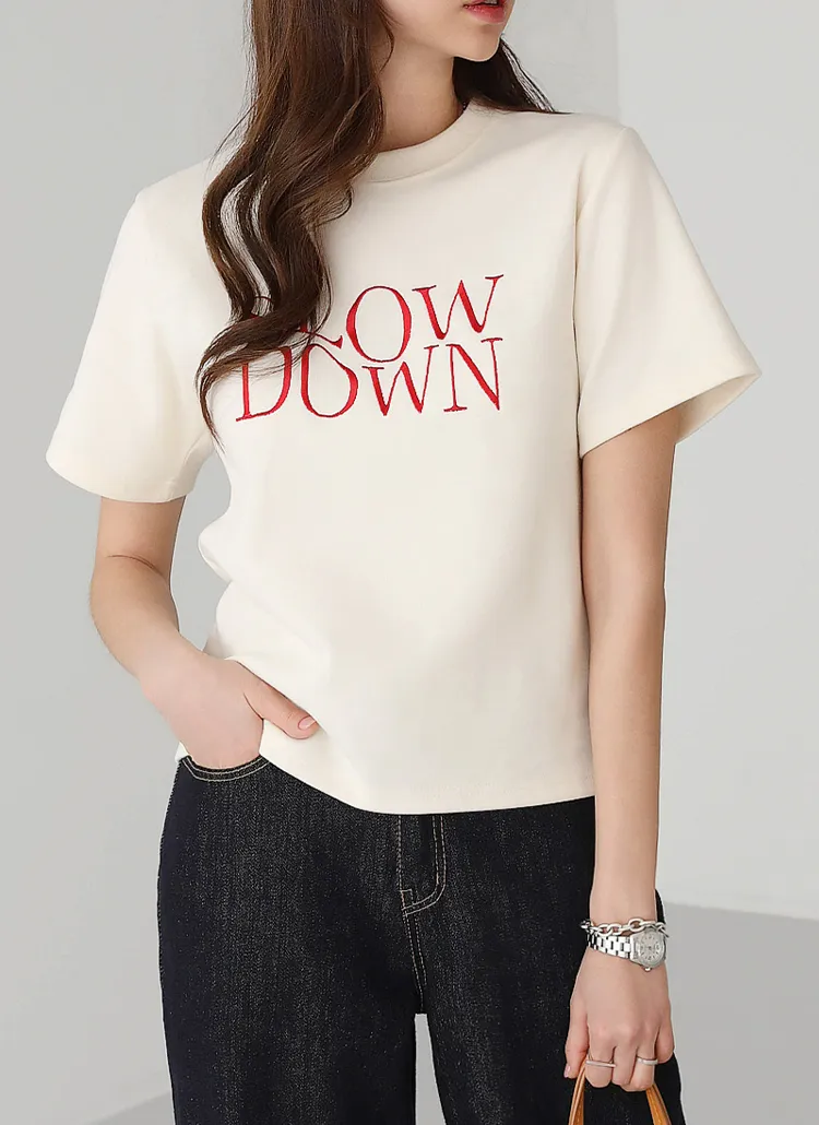 SLOW刺繍コットン半袖Tシャツ | pippin | 詳細画像1