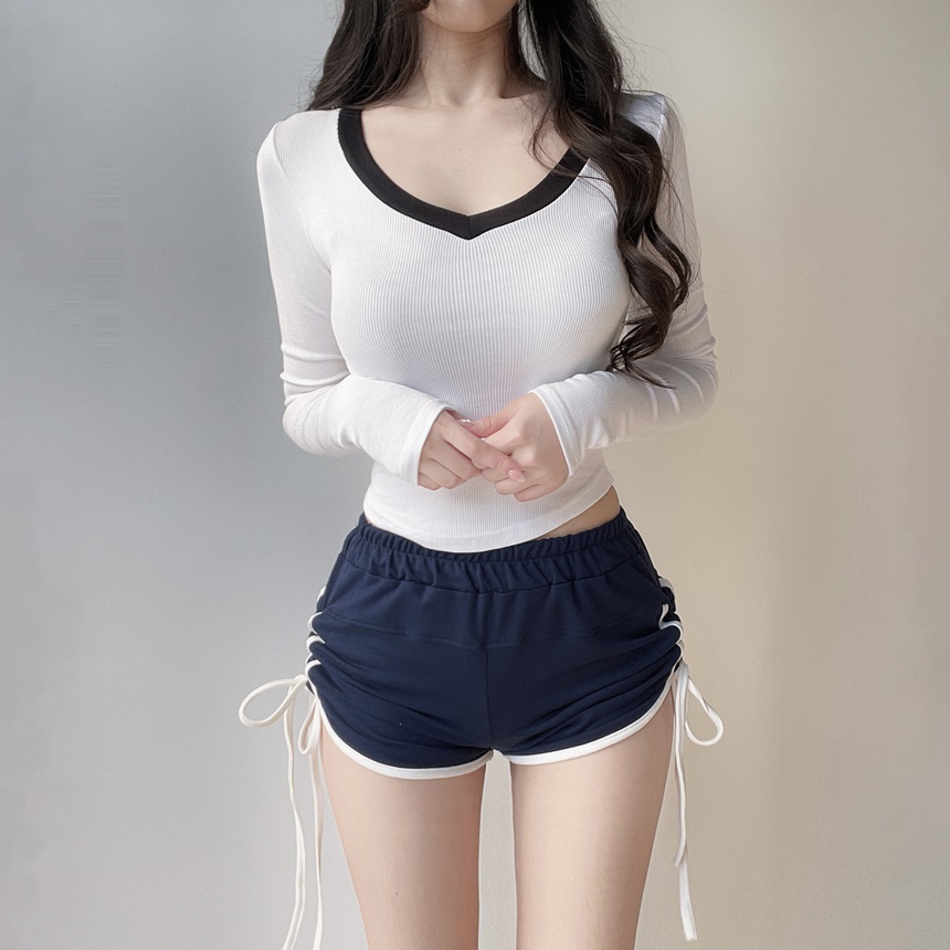 Vネックスリム配色Tシャツ | mirangmirang | 詳細画像17