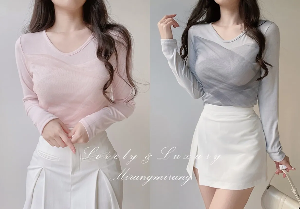 シフォンVネックTシャツ | mirangmirang | 詳細画像1