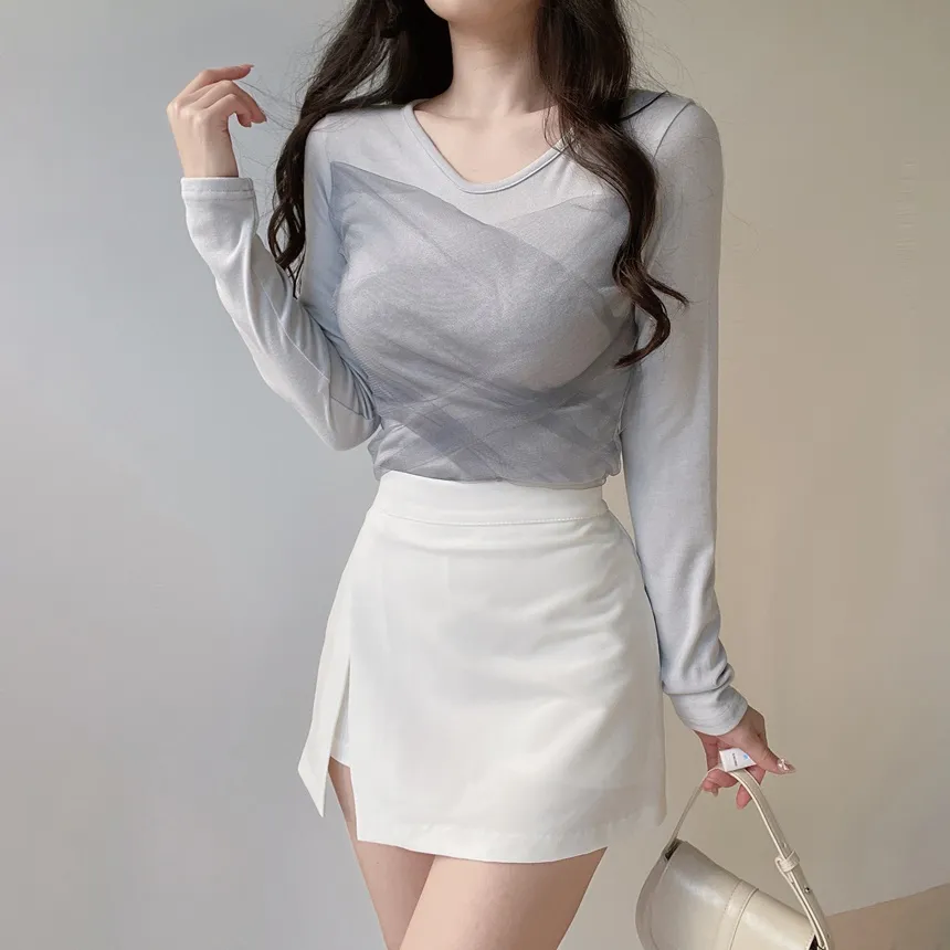 シフォンVネックTシャツ | mirangmirang | 詳細画像4