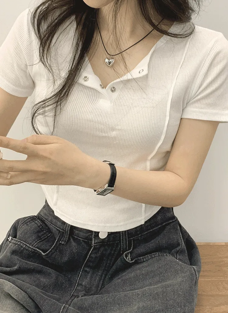 ヘンリーネックサイドシャーリング半袖Tシャツ | withhuilin | 詳細画像1
