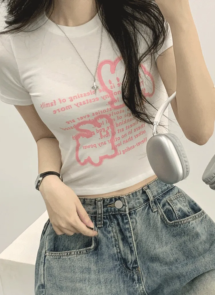 スプレーラビットレタリング半袖Tシャツ | withhuilin | 詳細画像1