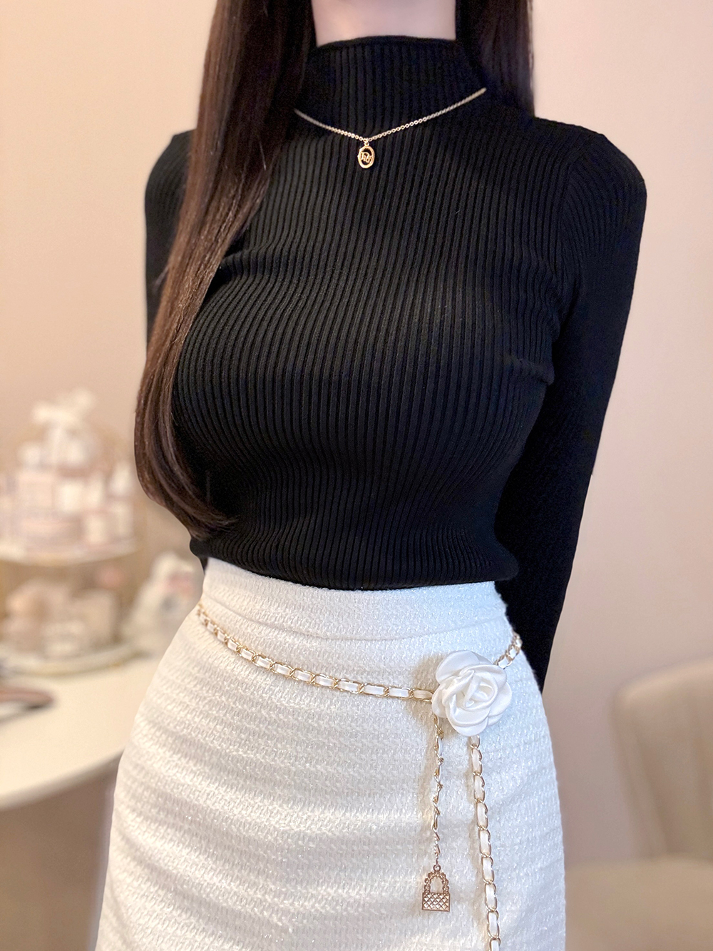 チェーンベルト&ブローチ付パンツ裏地ツイードミニスカート | 詳細画像7