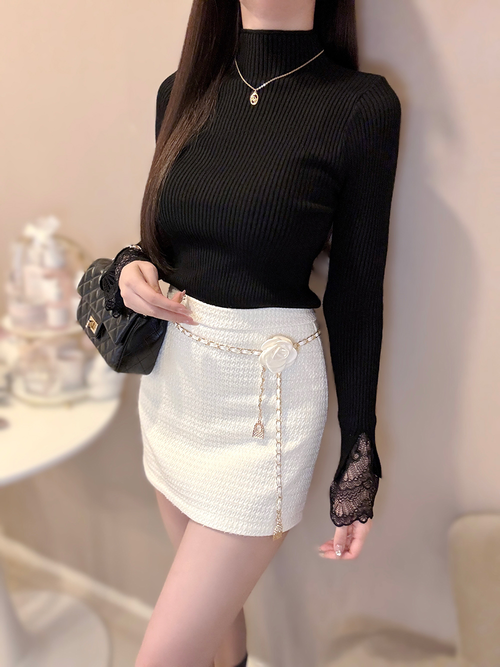 チェーンベルト&ブローチ付パンツ裏地ツイードミニスカート | 詳細画像11